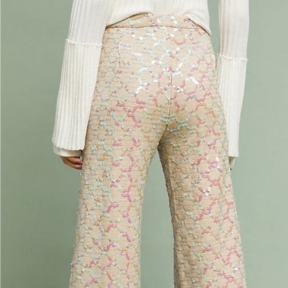 ANTHROPOLOGIE ETT TWA SHOW STOPPER size 12 light tan wide leg cropped w/ sequins - Picture 2 of 8